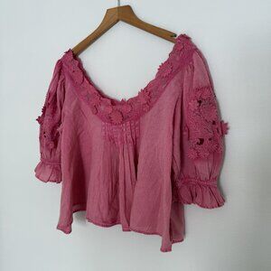 7. Free People Sophie Embroidered Top in Hot Pink